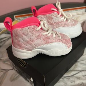 Jordan Kids Retro 12 Pink White Sneakers